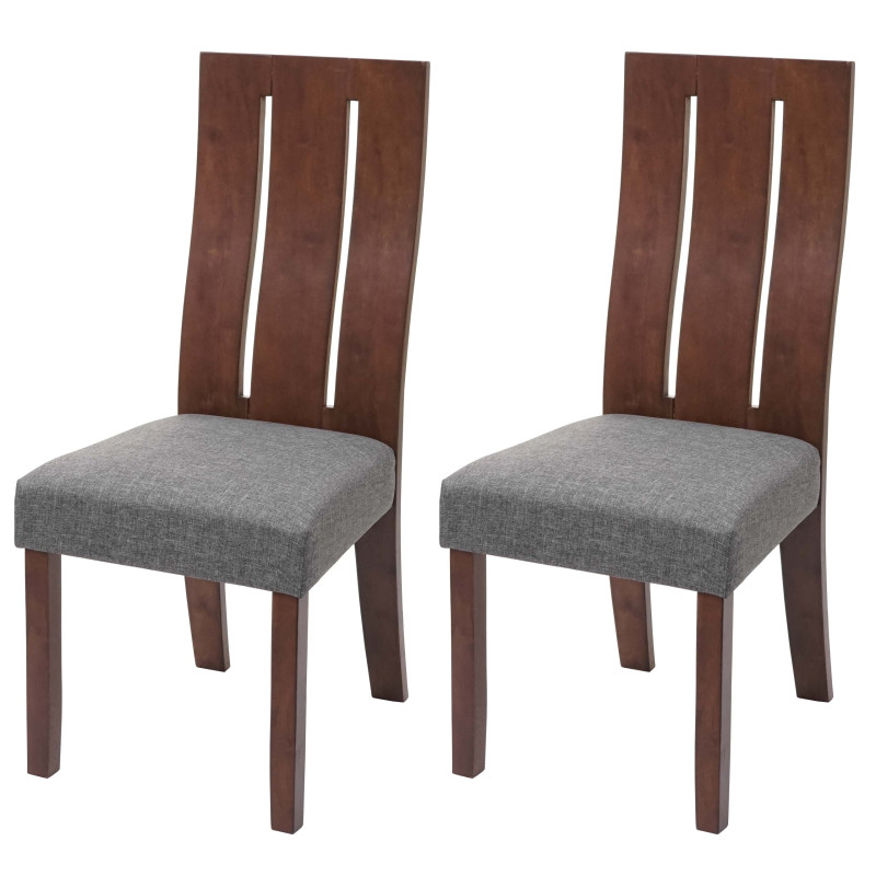 2x chaise de salle à manger chaise pour la cuisine, tissu, en bois massif - châssis foncé, gris