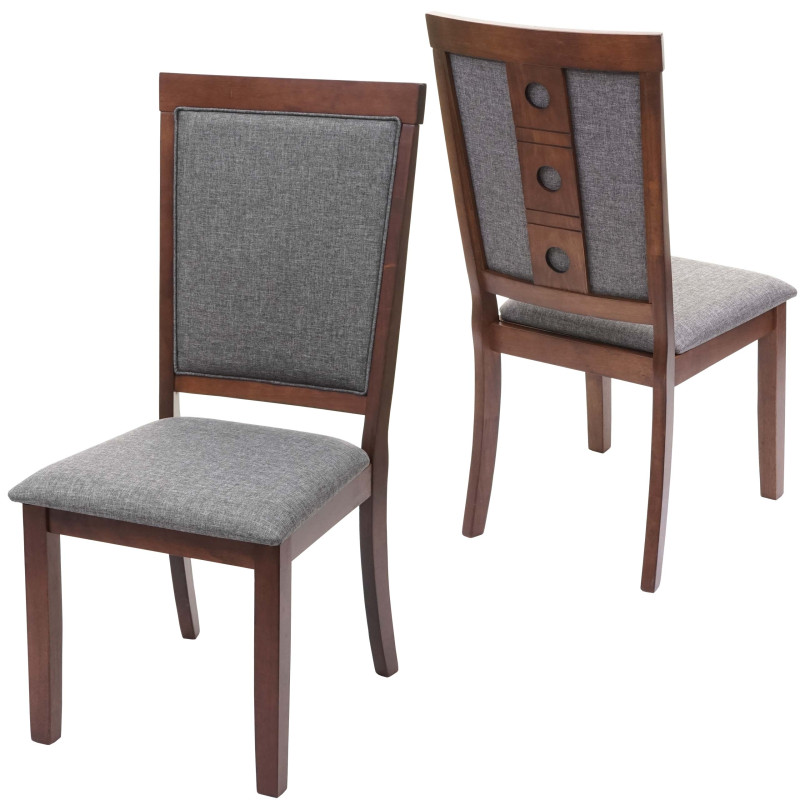 2x chaise de salle à manger chaise pour la cuisine, tissu, en bois massif - châssis foncé, gris