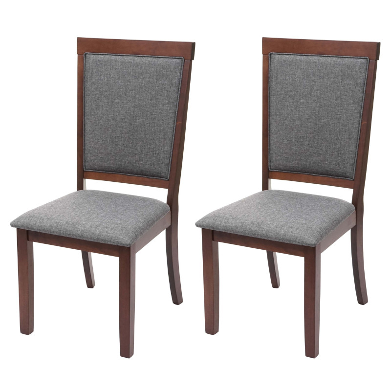 2x chaise de salle à manger chaise pour la cuisine, tissu, en bois massif - châssis foncé, gris