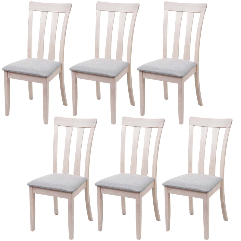 6x chaise de salle à manger tissu, en bois massif - châssis clair, gris