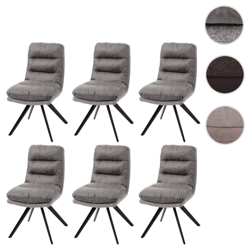 6x Chaise de salle à manger cuisine,pivotante,auto-position,tissu - gris clair-gris, avec accoudoirs