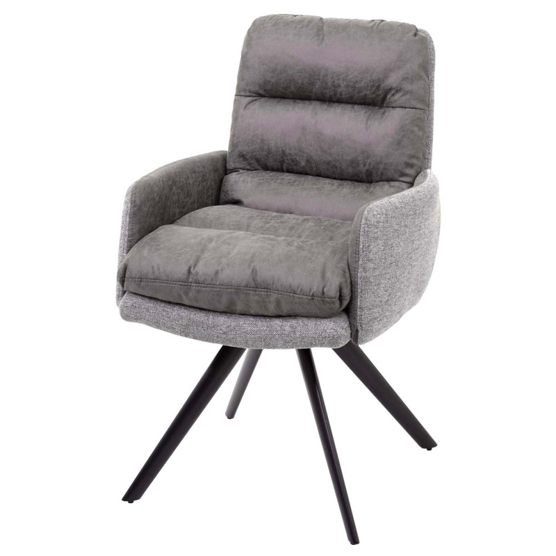 6x Chaise de salle à manger cuisine,pivotante,auto-position,tissu - gris clair-gris, avec accoudoirs