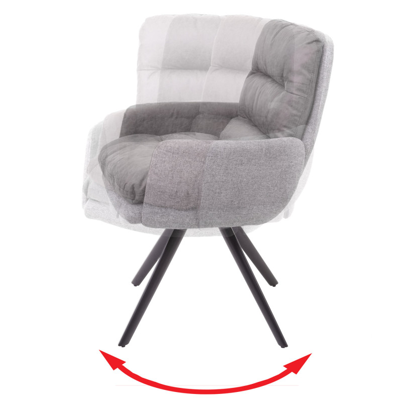 6x Chaise de salle à manger cuisine,pivotante,auto-position,tissu - gris clair-gris, avec accoudoirs