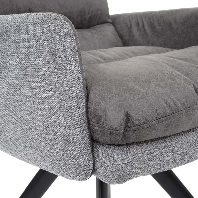 6x Chaise de salle à manger cuisine,pivotante,auto-position,tissu - gris clair-gris, avec accoudoirs