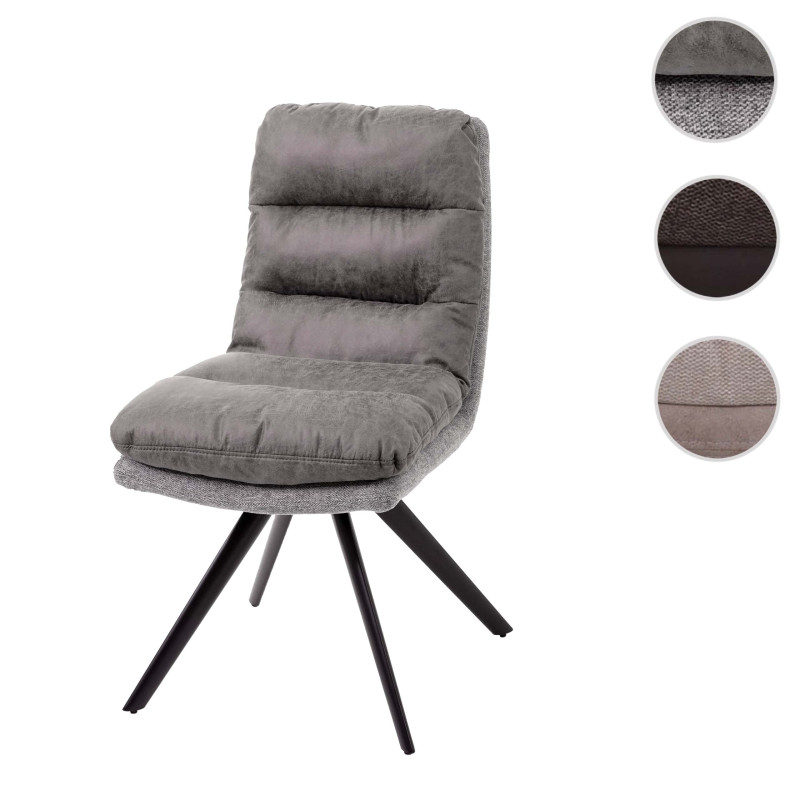Chaise de salle à manger cuisine, pivotante, auto-position, tissu - gris clair-gris, avec accoudoirs