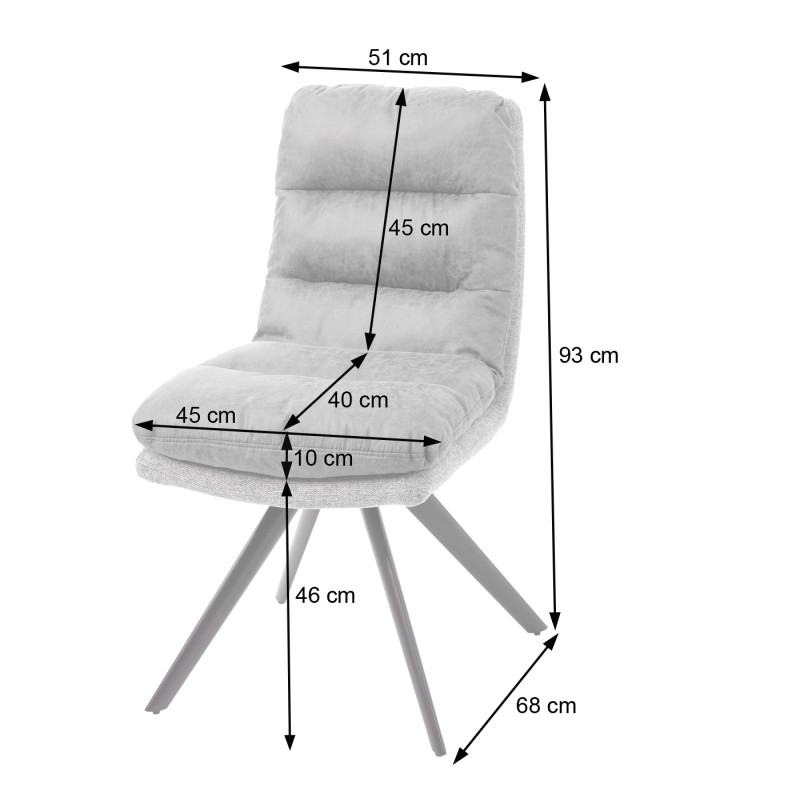 Chaise de salle à manger , pivotante, auto-position, tissu - gris clair-gris