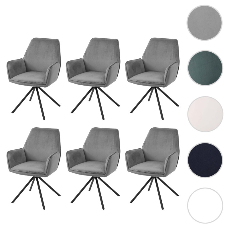 6x Chaise de salle à manger , pivotante, auto-position - velours, gris foncé