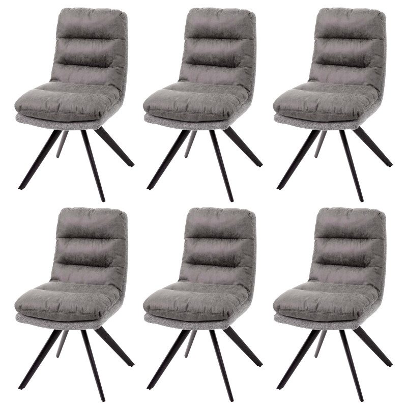 6x Chaise de salle à manger , pivotante, auto-position, tissu - gris clair-gris