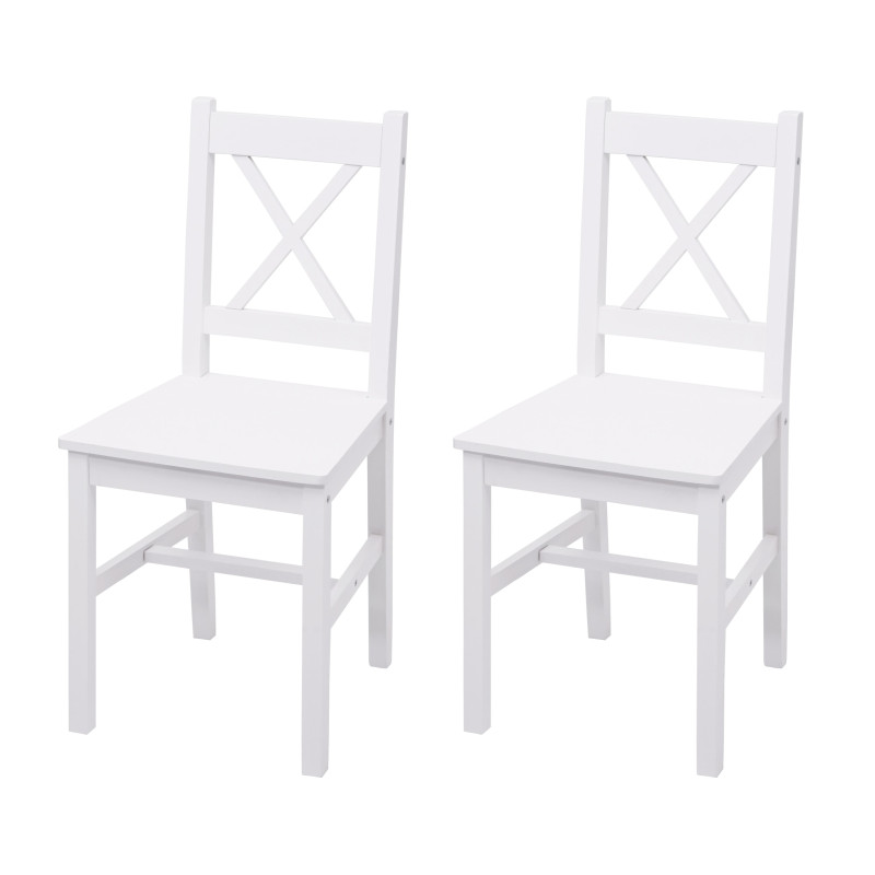 2x chaise de salle à manger style rustique-cottage, en bois massif - blanc