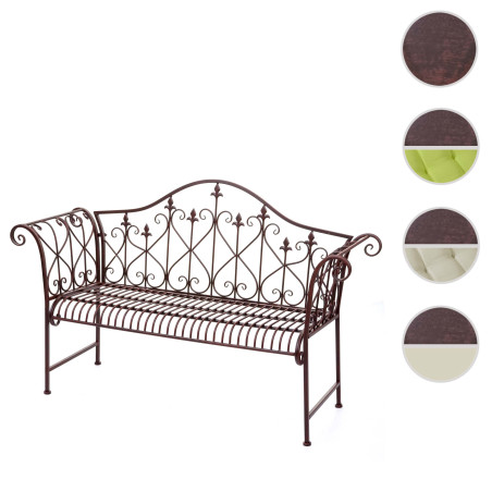 Banc de jardin banc de parc, 2 places métal avec ornements brun rouille 150cm - 2x coussins vert