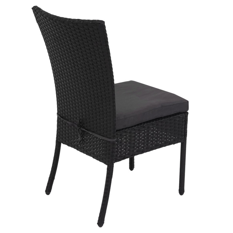 2x Fauteuil en polyrotin chaise pour jardin ou balcon, empilable - noir, coussin gris foncé