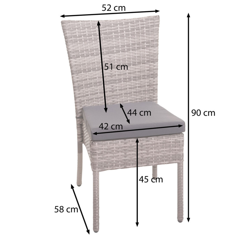 2x Fauteuil en polyrotin chaise pour jardin ou balcon, empilable - noir, coussin gris foncé