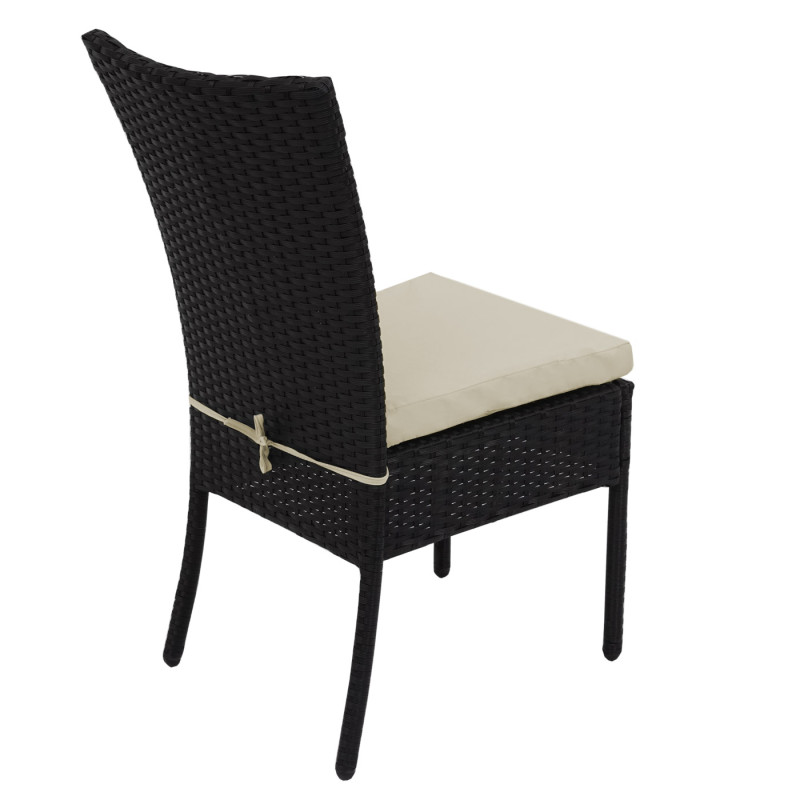 2x Fauteuil en polyrotin chaise pour jardin ou balcon, empilable - noir, coussin crème