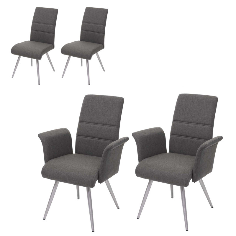 2x chaise de salle à manger tissu, en acier inoxydable brossé - gris