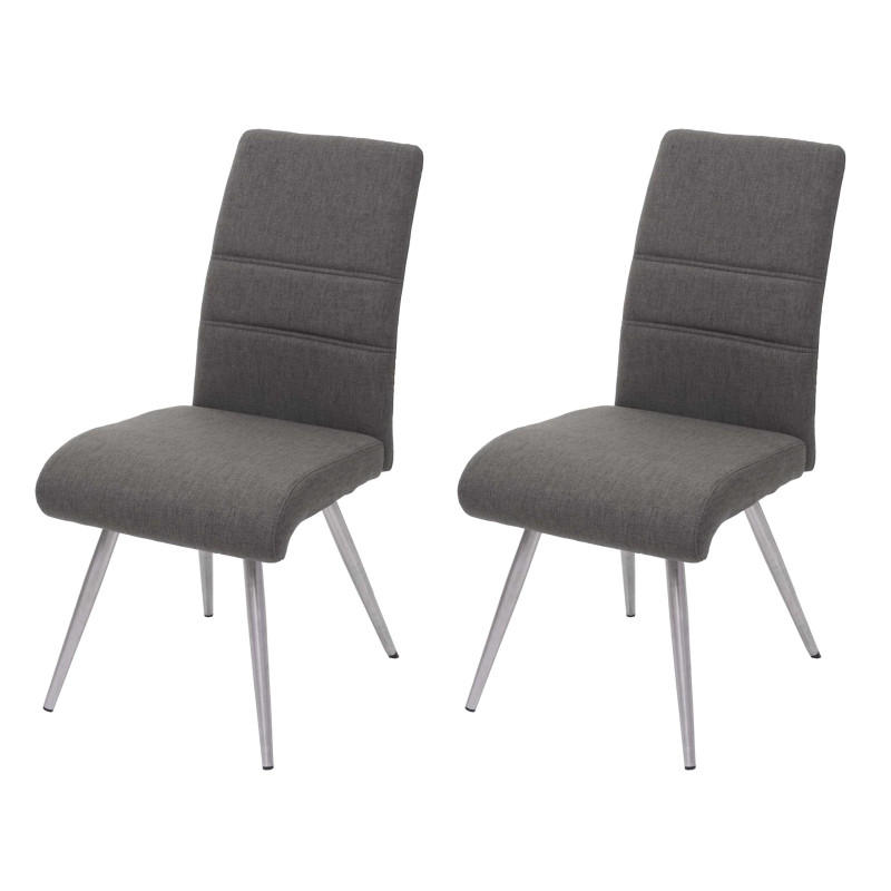 2x chaise de salle à manger tissu, en acier inoxydable brossé - gris