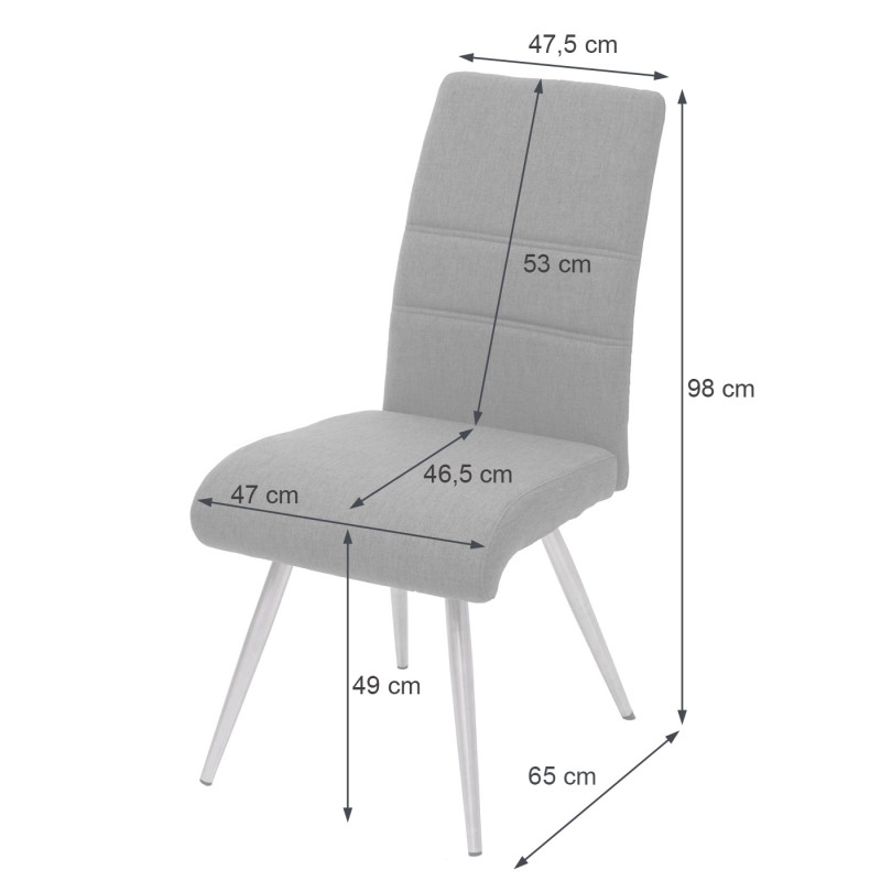 2x chaise de salle à manger tissu, en acier inoxydable brossé - gris