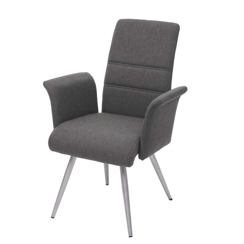 2x chaise de salle à manger avec accoudoirs, tissu, acier inoxydable brossé - gris