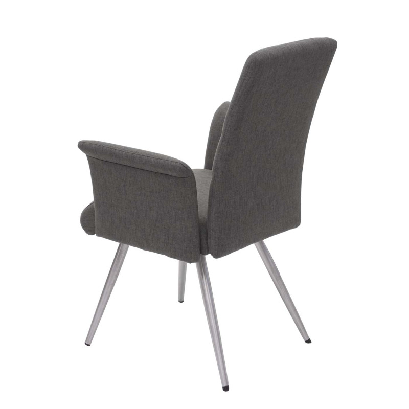 2x chaise de salle à manger avec accoudoirs, tissu, acier inoxydable brossé - gris