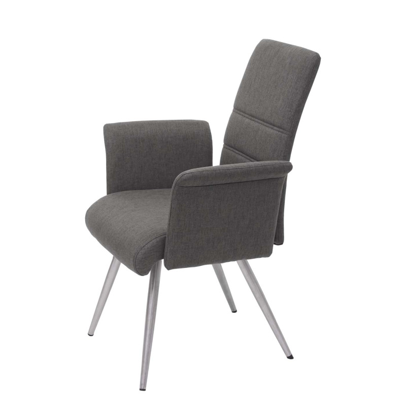 2x chaise de salle à manger avec accoudoirs, tissu, acier inoxydable brossé - gris