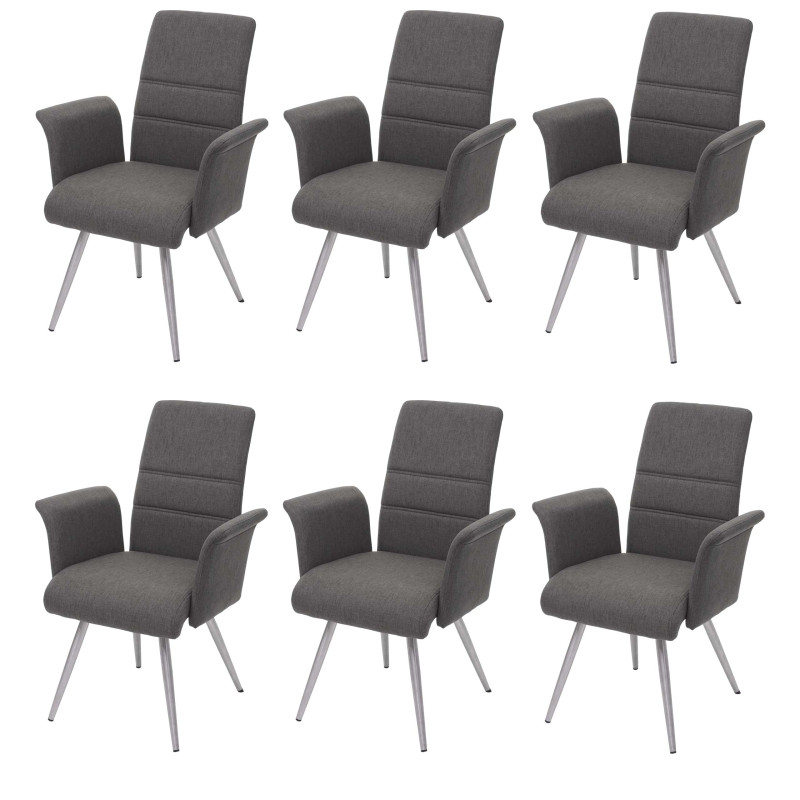 6x chaise de salle à manger chaise avec accoudoir, tissu/textile acier inoxydable brossé - gris