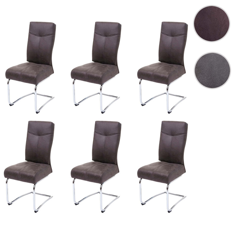 6x chaise de salle à manger  cantilever, textile aspect daim - brun
