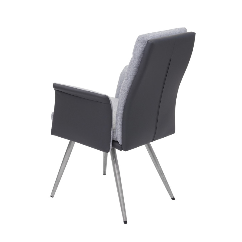 2x chaise de salle à manger avec accoudoirs, tissu/similicuir, en acier inoxydable brossé - gris