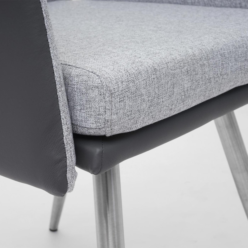 2x chaise de salle à manger avec accoudoirs, tissu/similicuir, en acier inoxydable brossé - gris