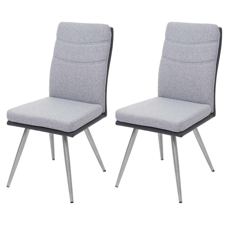 2x chaise de salle à manger tissu/similicuir, en acier inoxydable brossé - gris