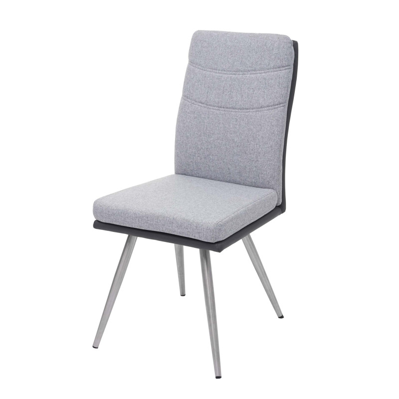 2x chaise de salle à manger tissu/similicuir, en acier inoxydable brossé - gris