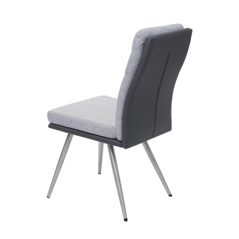 2x chaise de salle à manger tissu/similicuir, en acier inoxydable brossé - gris