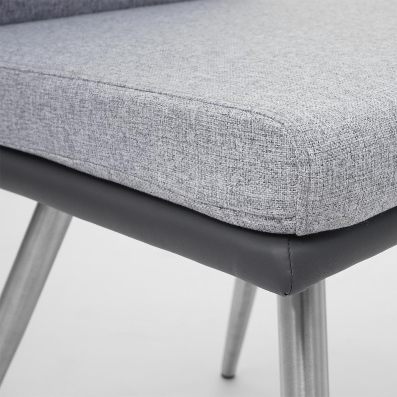 2x chaise de salle à manger tissu/similicuir, en acier inoxydable brossé - gris