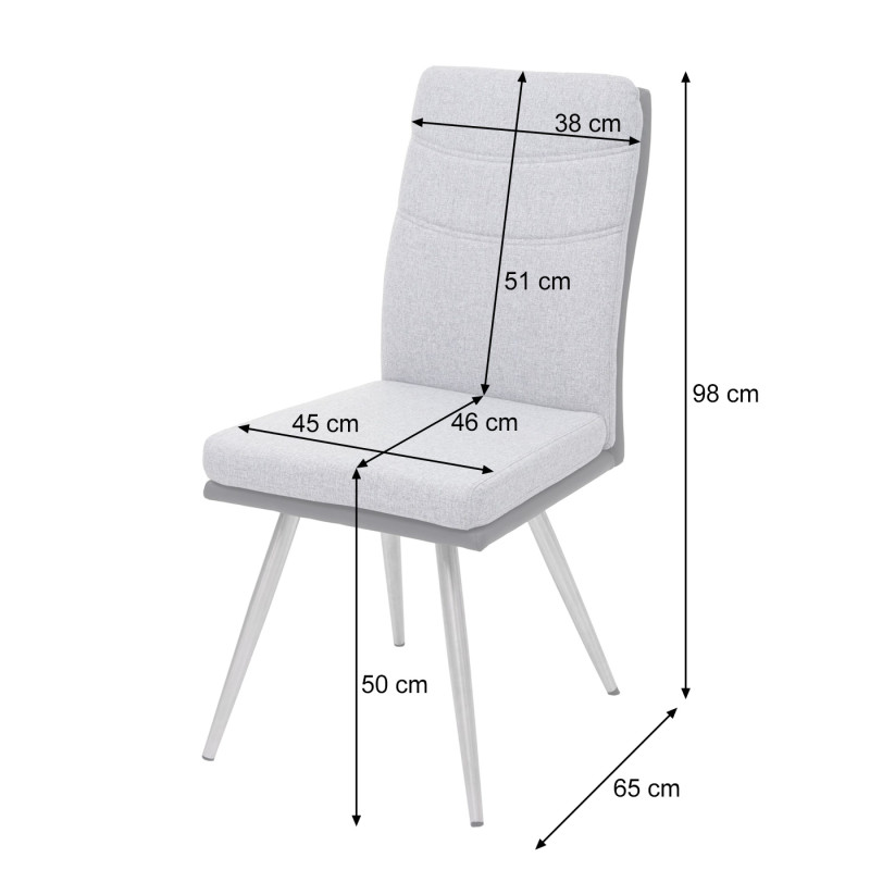 2x chaise de salle à manger tissu/similicuir, en acier inoxydable brossé - gris