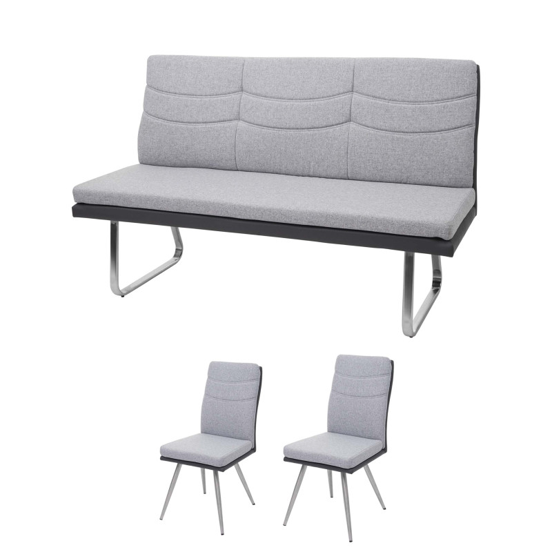 Ensemble 2x chaise de salle à manger+banc cuisine, textile/similicuir, acier affiné - gris