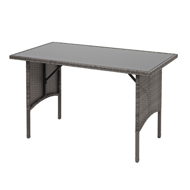 Garniture en polyrotin jardin, gastronomie, 2x canapé 2 places, table - gris, coussin gris foncé