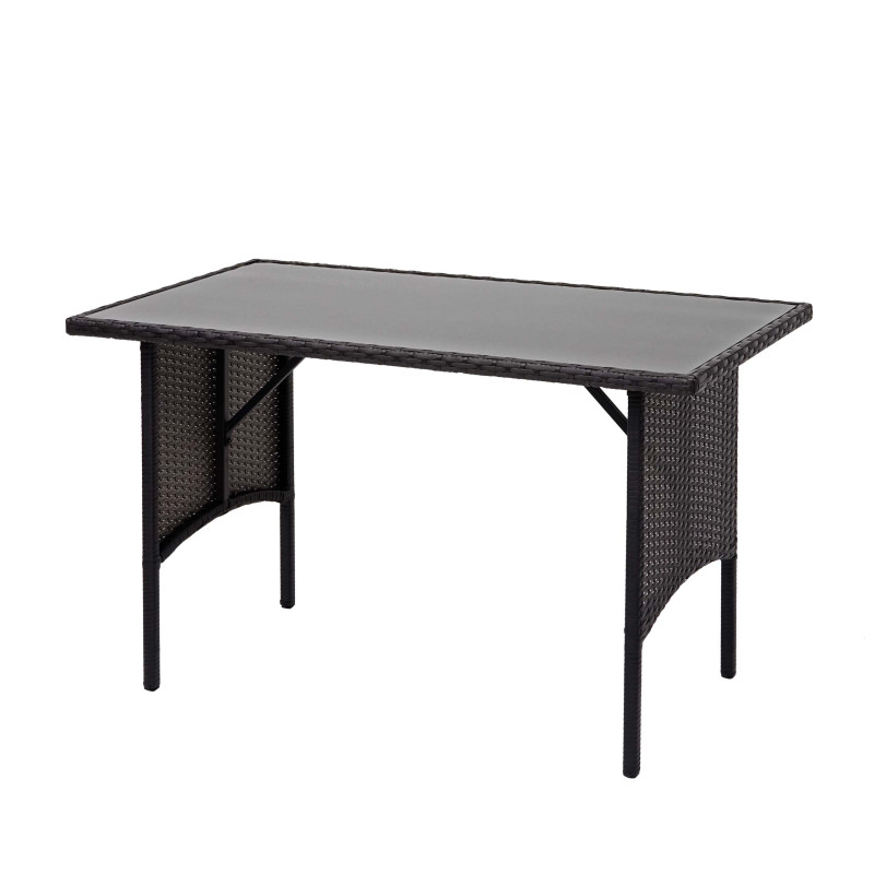 Garniture en polyrotin jardin, gastronomie, 2x canapé 2 places, table - noir, coussin gris clair