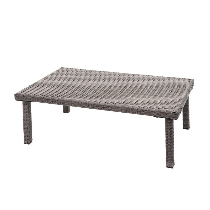 Garniture en polyrotin canapé 2 places, table d'appoint, 2x fauteuil - gris, coussin gris foncé