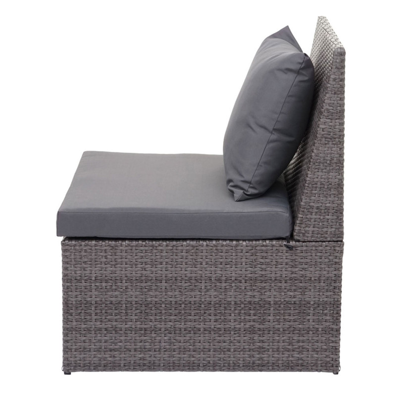 Garniture en polyrotin canapé 2 places, table d'appoint, 2x fauteuil - gris, coussin gris foncé