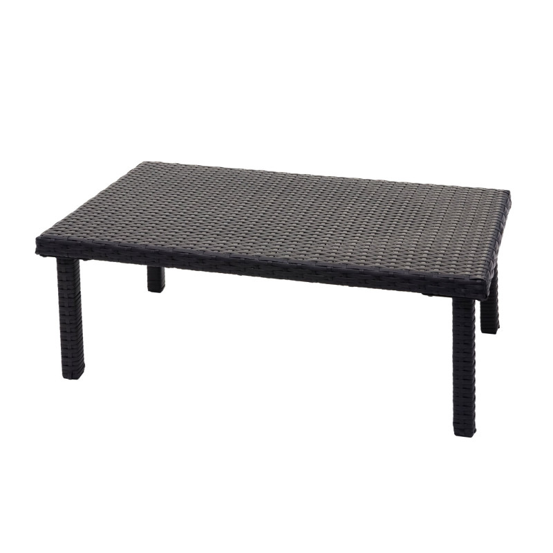 Garniture en polyrotin canapé 2 places, table d'appoint, 2x fauteuil - noir, coussin gris clair