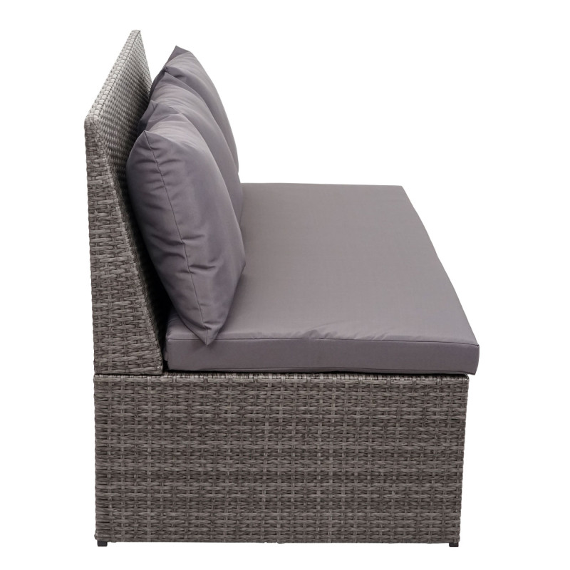 Canapé en polyrotin, 2 places banc, fauteuil, gastronomie, 120 cm - gris, coussin gris foncé