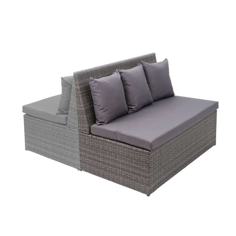 Canapé en polyrotin, 2 places banc, fauteuil, gastronomie, 120 cm - gris, coussin gris foncé