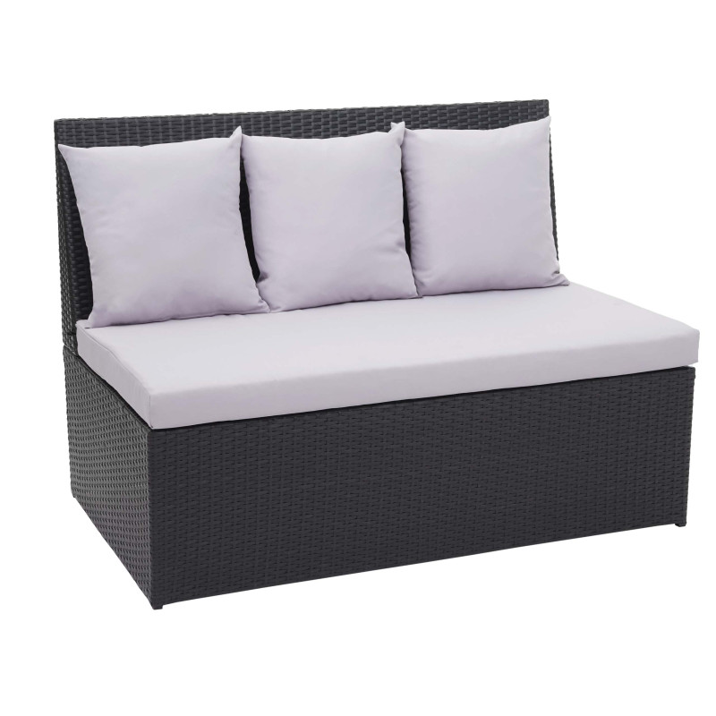 Canapé en polyrotin, 2 places banc, fauteuil, gastronomie, 120 cm - noir, coussin gris clair