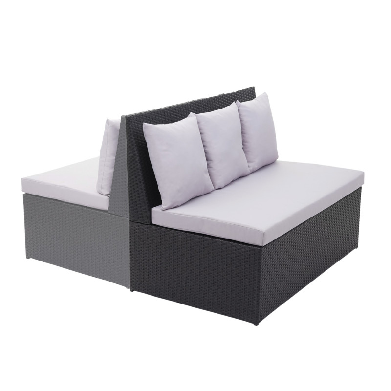 Canapé en polyrotin, 2 places banc, fauteuil, gastronomie, 120 cm - noir, coussin gris clair