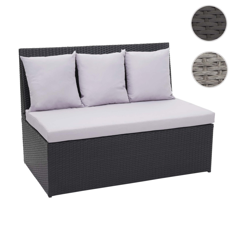 Canapé en polyrotin, 2 places banc, fauteuil, gastronomie, 120 cm - noir, coussin gris clair