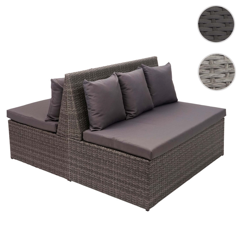 2x canapé en polyrotin, 2 places banc, fauteuil, gastronomie, 120 cm - gris, coussin gris foncé