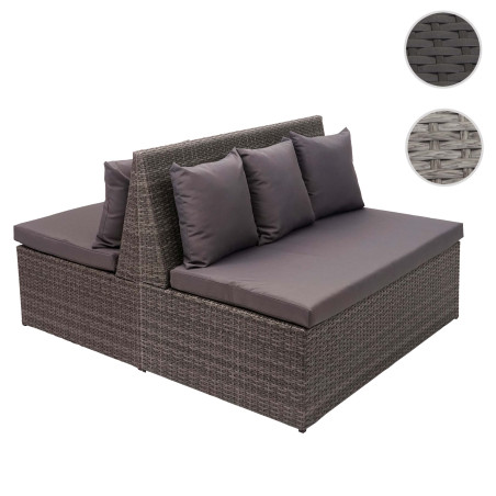 2x canapé en polyrotin, 2 places banc, fauteuil, gastronomie, 120 cm - gris, coussin gris foncé