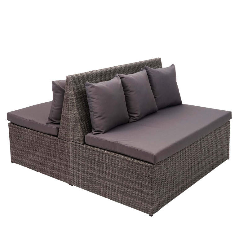 2x canapé en polyrotin, 2 places banc, fauteuil, gastronomie, 120 cm - gris, coussin gris foncé