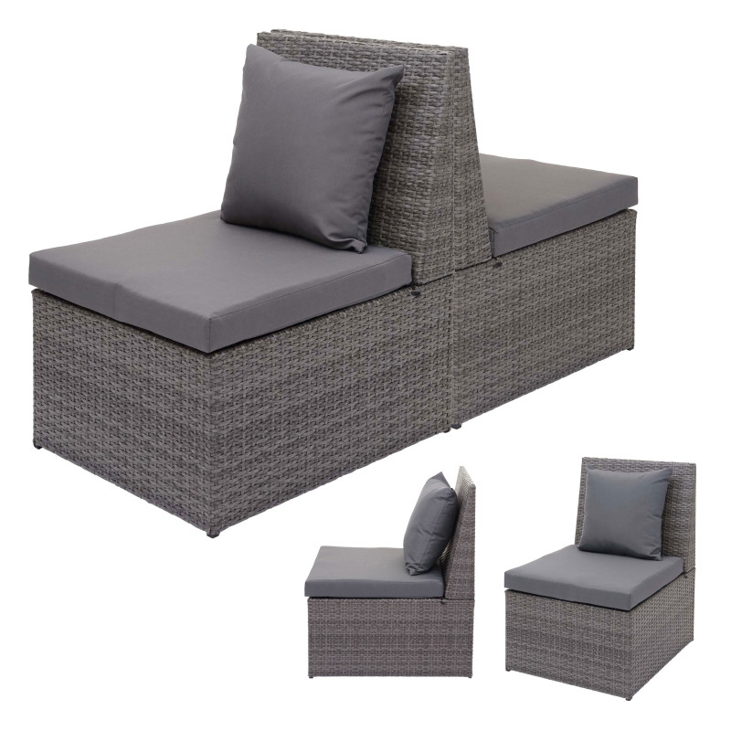 2x fauteuil en polyrotin chaise de jardin, gastronomie - gris, coussin gris foncé