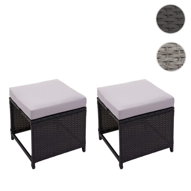 2x tabouret en polyrotin tabouret de jardin, siège, gastronomie - gris, coussin gris foncé