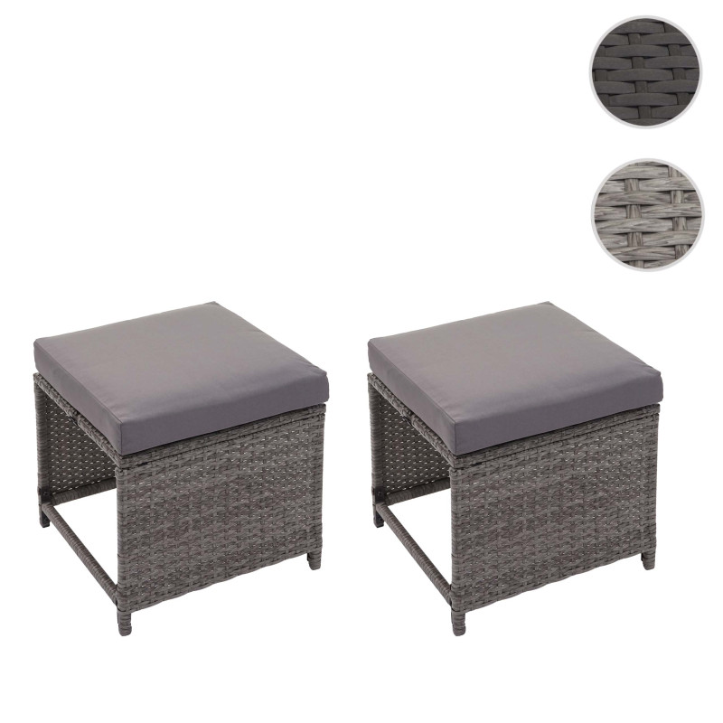 2x tabouret en polyrotin tabouret de jardin, siège, gastronomie - gris, coussin gris foncé