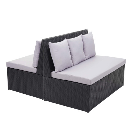 2x canapé en polyrotin, 2 places banc, fauteuil, gastronomie, 120 cm - noir, coussin gris clair